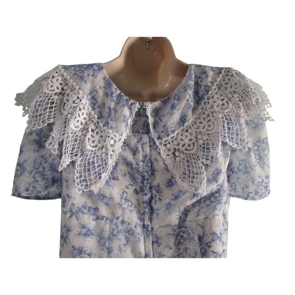 Vintage Scott McClintock Blue Floral Lace Empire Waist Tea Dress Ladies Size 8 - Picture 14 of 16